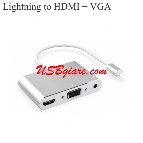 Cáp Lightning sang HDMI VGA 2 in 1 có âm thanh audio jack 3.5mm KYP32