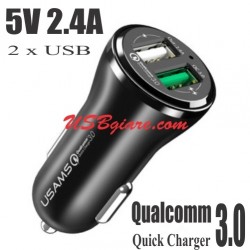 Cóc sạc xe hơi 2 cổng USB 5V 2.4A + 1 cổng sạc nhanh QC3.0 Usams US-CC028
