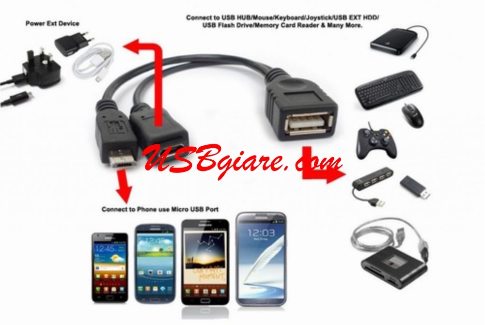 Cáp chữ Y USB OTG có nguồn