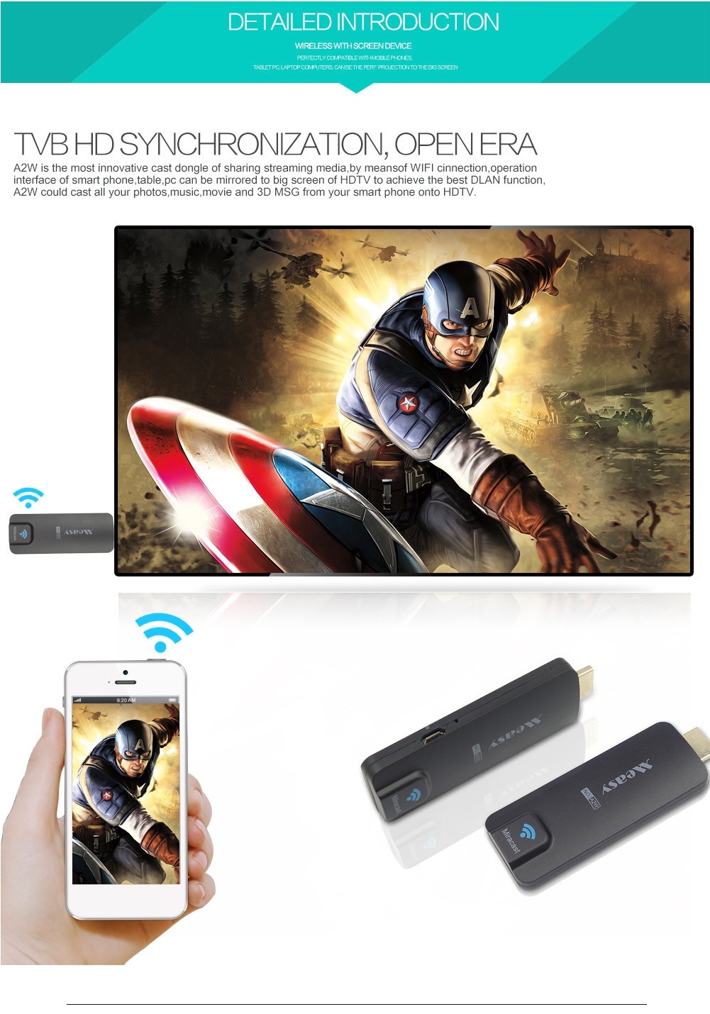HDMI không dây Wifi display dongle Measy A2W