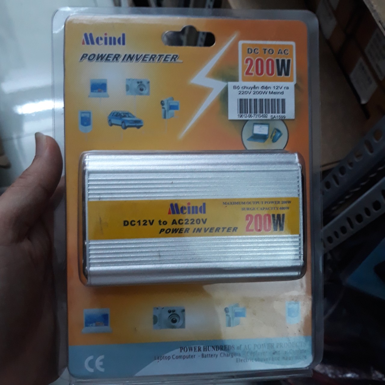 hình ảnh thực tế bộ chuyển điện 12v sang 220v 200w meind