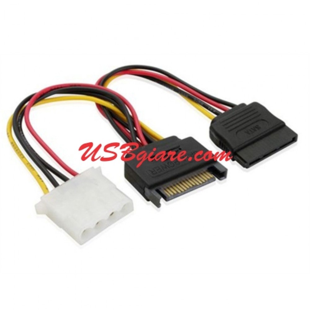 Cavo Alimentazione SATA 15 Pin A Molex 4 Pin Maschio &ndash; Con Clip &ndash; CablesOnline PC-014DL