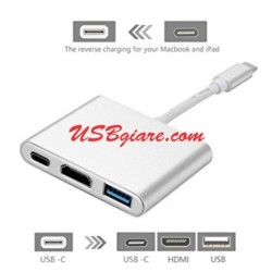 Cáp Type C ra HDMI + USB 3.0 + Type C (sạc) 3 in 1 (trắng xám)