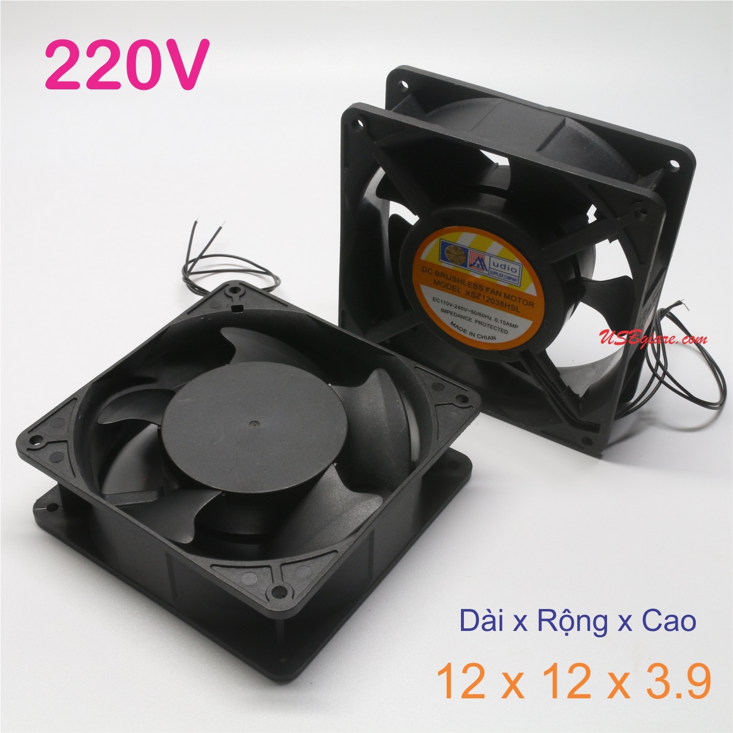 fan tản nhiệt, quạt hút gió 220v vuông nhỏ kích thước 12cm x 12cm x 3.9cm