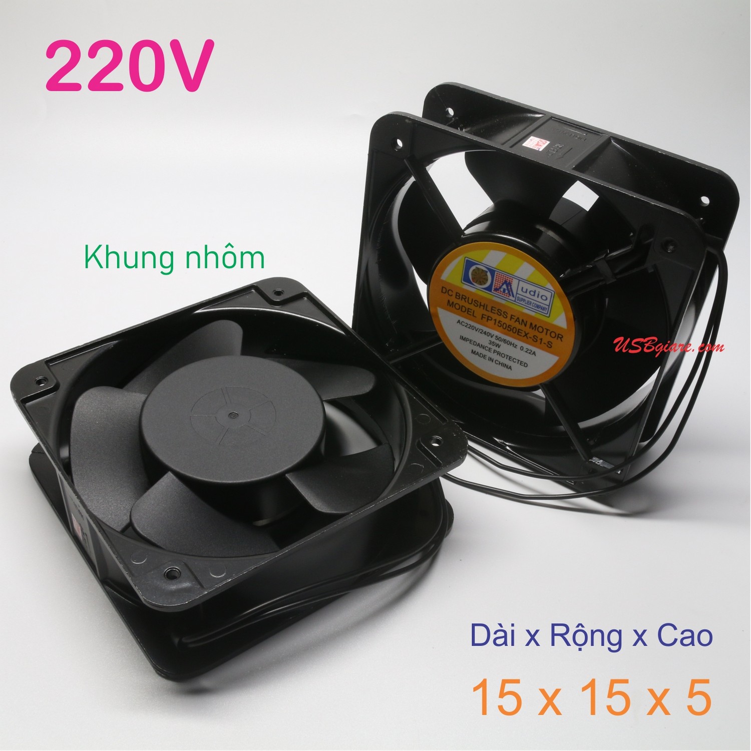 Quạt hút tản nhiệt, fan vuông nhỏ 220V kích thước 15cm x 15cm x 5cm