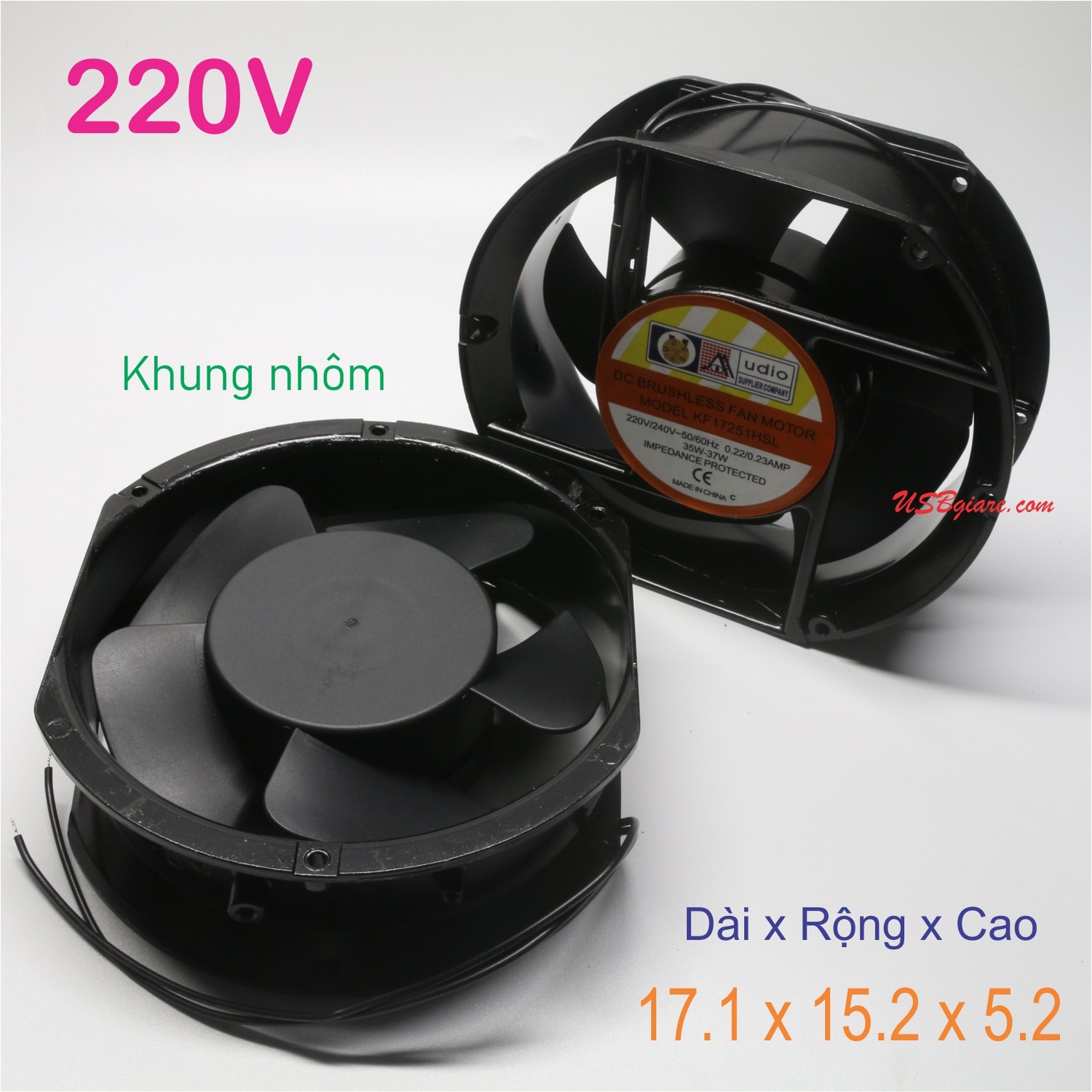 Fan quạt hút tản nhiệt điện 220V kích thước 17.1x15.2x5.2cm khung nhôm