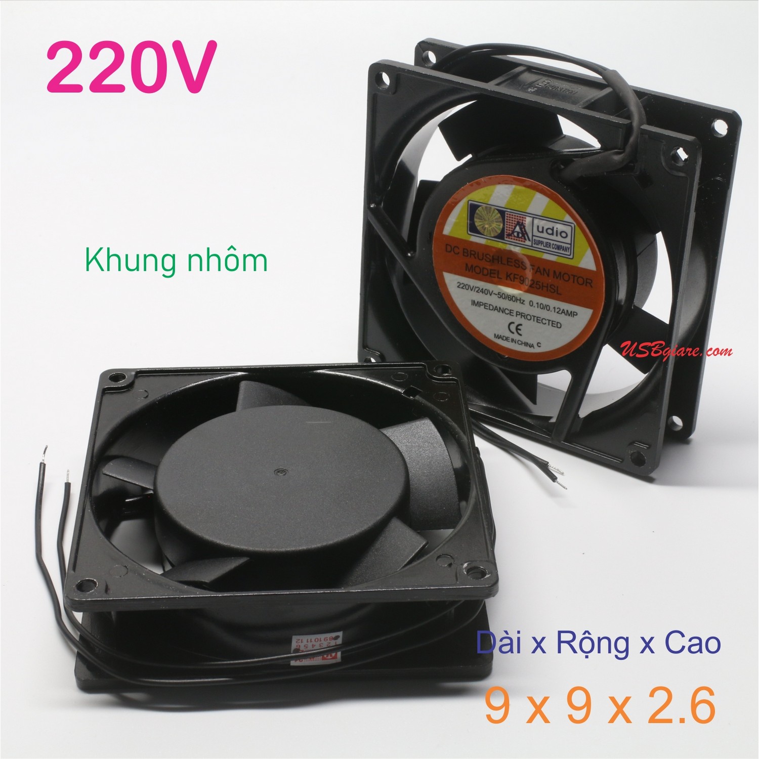 Quạt fan tản nhiệt, quạt hút 220V vuông nhỏ kích thước 9x9x2.6cm